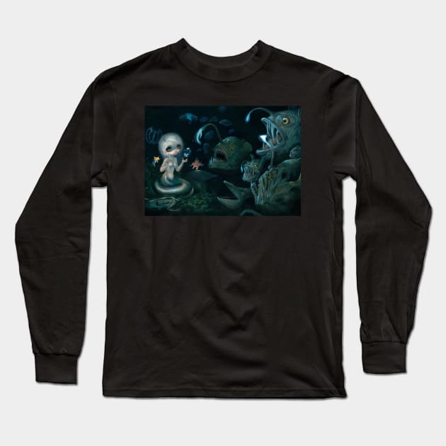 Creepy Cute Mermaid with Sea Monsters Long Sleeve T-Shirt by Wanderer Bat